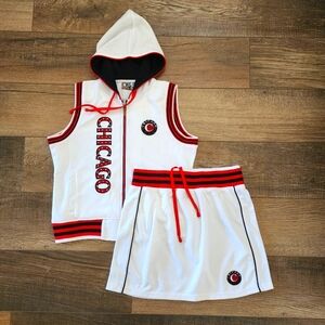 Vintage Regal Wear Chicago Hooded Vest & Skirt Set Women XL, Youth Sz 2XL Red